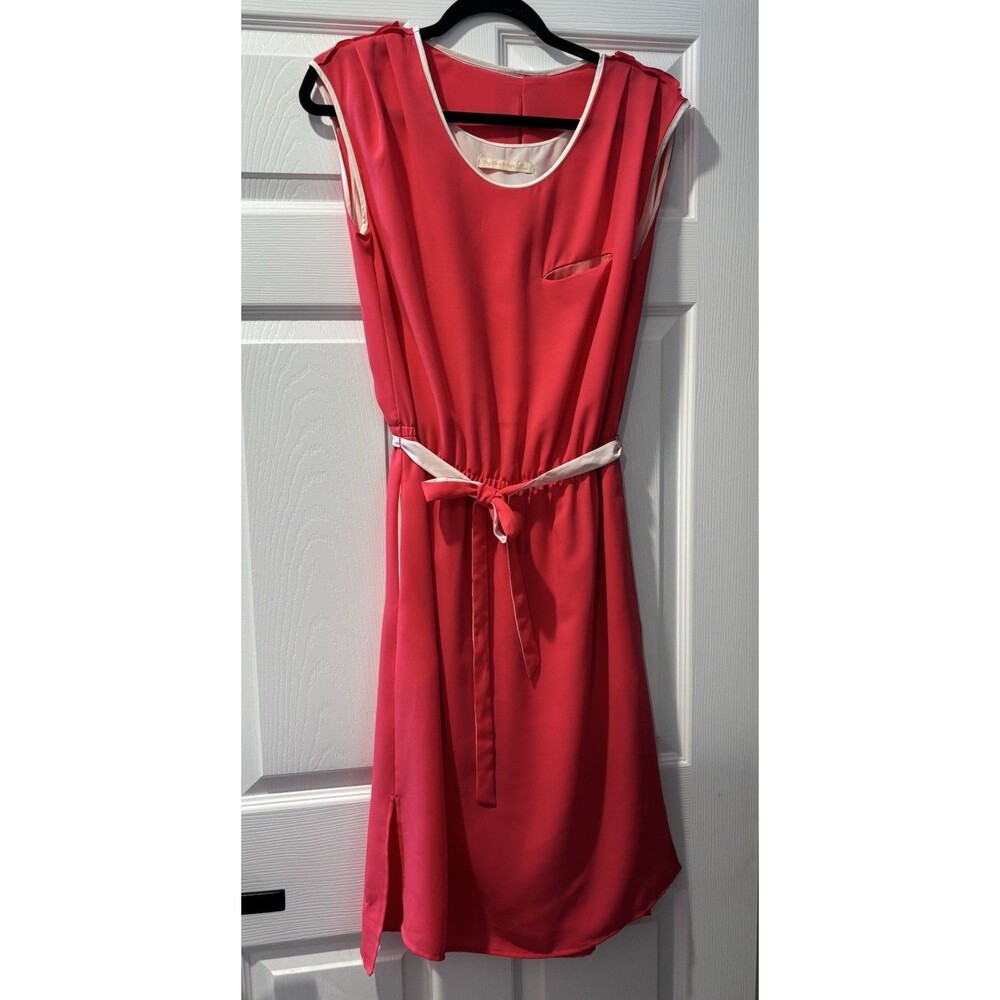 Women’s Mind Bridge Red Dress Size S White Trim Pockets Open Back Twee Coquette